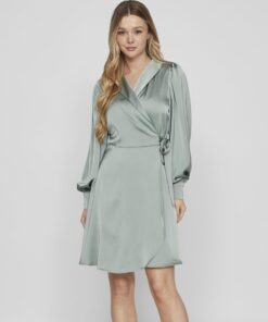 Vila Enna Ravenna Wrap Dress Green Milieu