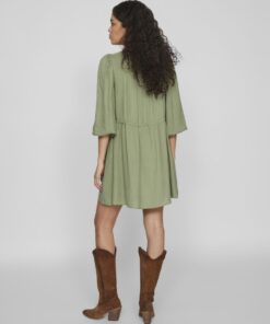 Vila Pricil Linen Blend Dress Oil Green