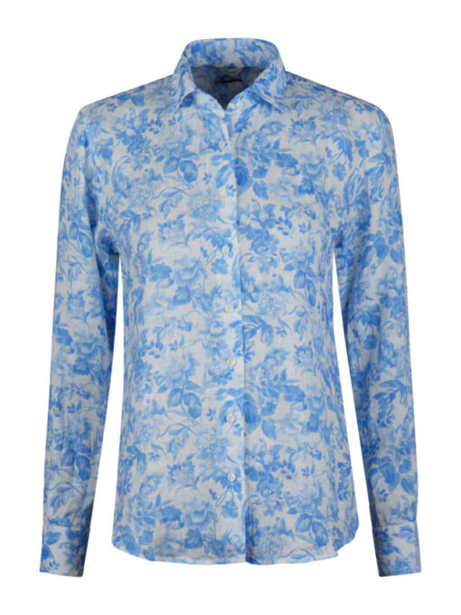 Stenströms Siri Blue Patterned Linen Shirt