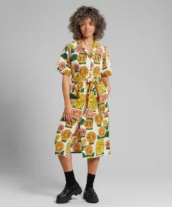 Dedicated Shirt Dress Orrefors Dandelions Oat White