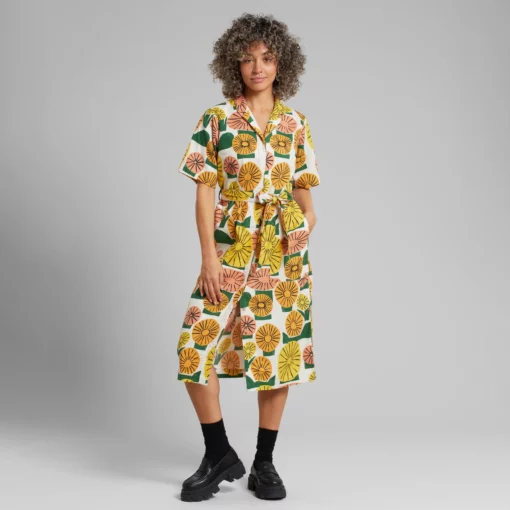 Dedicated Shirt Dress Orrefors Dandelions Oat White