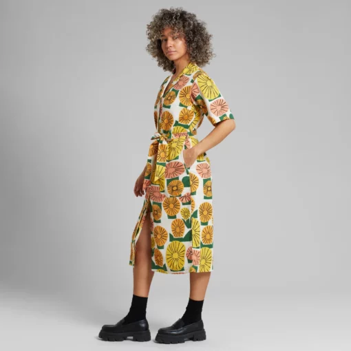 Dedicated Shirt Dress Orrefors Dandelions Oat White