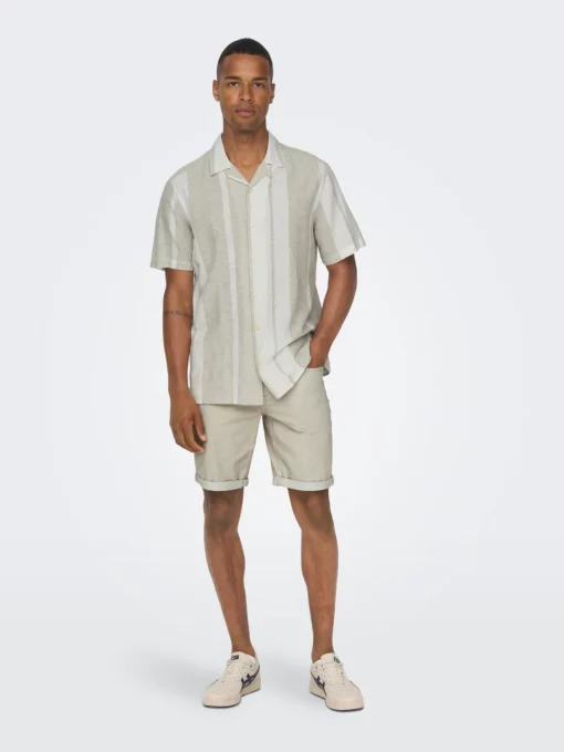 Only & Sons Caiden Life Stripe Linen Shirt Vintage Khaki