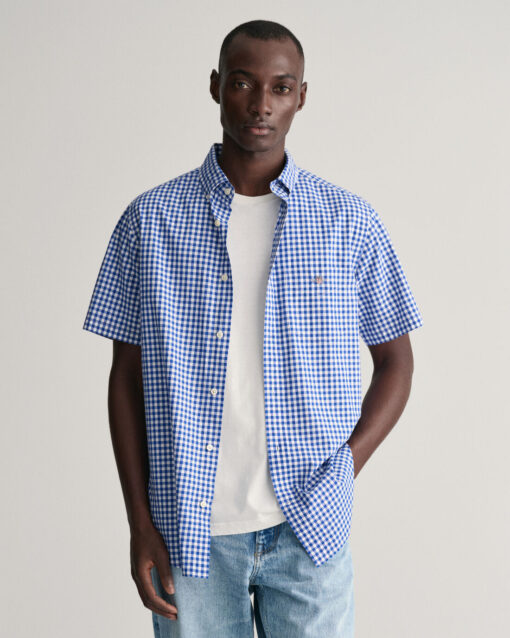 Gant Regular Poplin Gingham SS Shirt College Blue
