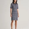 Gant Woman Striped Shield SS Pique Polo Dress Evening Blue