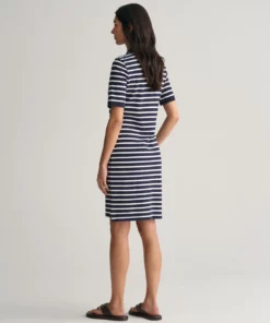 Gant Woman Striped Shield SS Pique Polo Dress Evening Blue