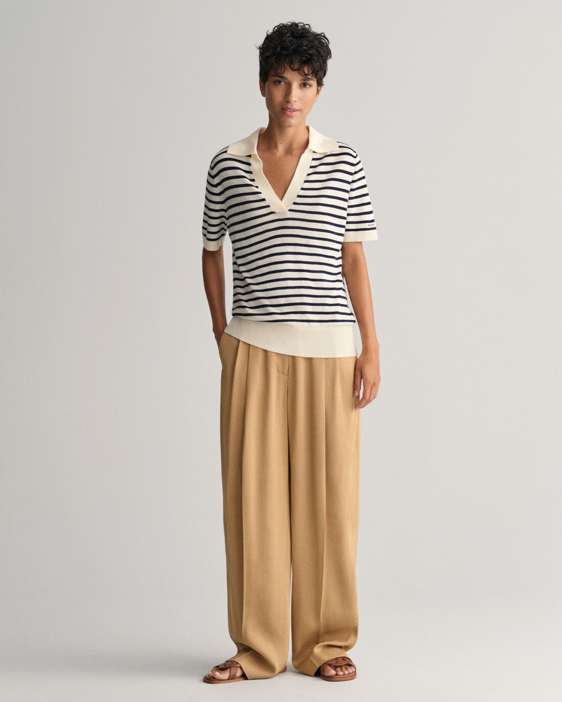 Buy Gant Woman Fine Knit Striped SS Rugger Shirt Cream