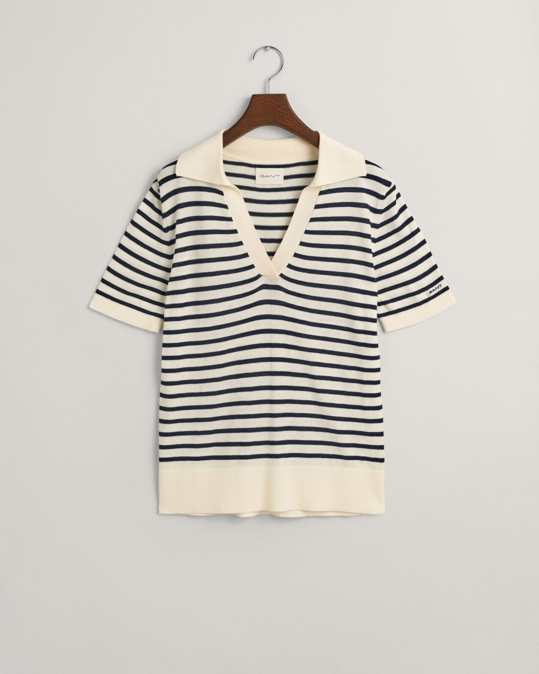 Buy Gant Woman Fine Knit Striped SS Rugger Shirt Cream