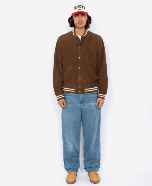Schott Suede Varsity Jacket Light Brown