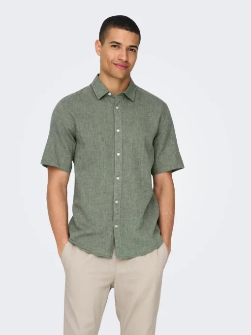 Only & Sons Caiden Life Linen Solid Shirt Green