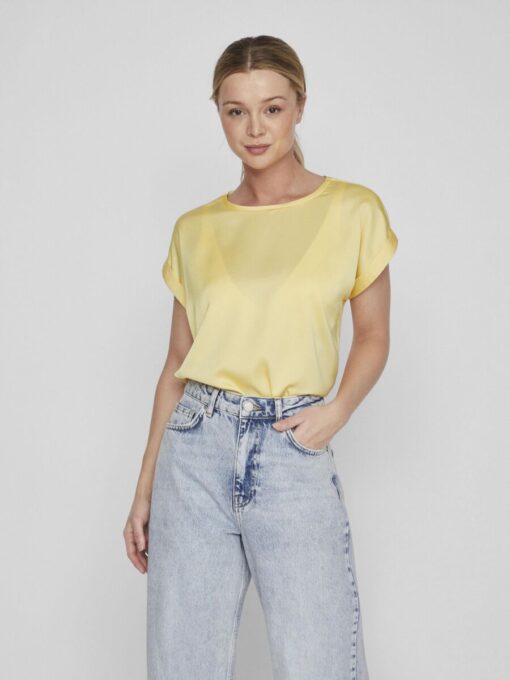 Vila Ellette Satin V- Neck Top Gilden Haze