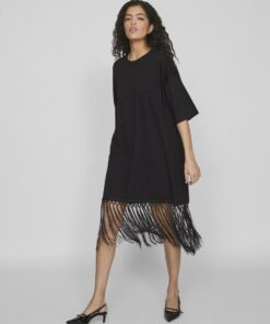 Vila Kata Oversized Fringe Dress Black