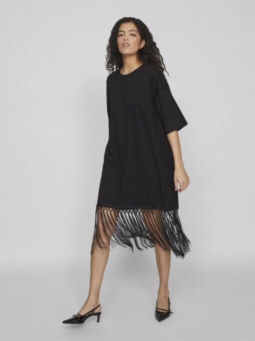 Vila Kata Oversized Fringe Dress Black