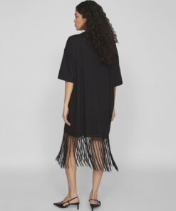 Vila Kata Oversized Fringe Dress Black