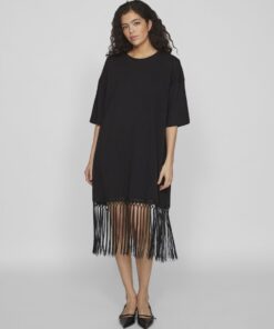 Vila Kata Oversized Fringe Dress Black