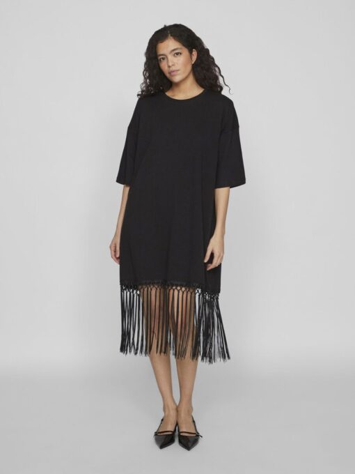 Vila Kata Oversized Fringe Dress Black