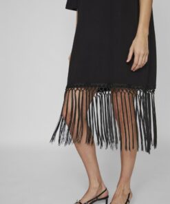Vila Kata Oversized Fringe Dress Black