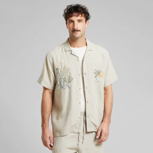 Dedicated Shirt Marstrand Linen Emb Ecru