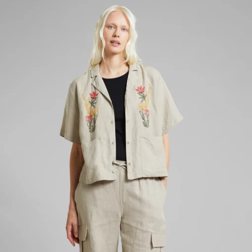 Dedicated Shirt Valje Linen Emb Ecru