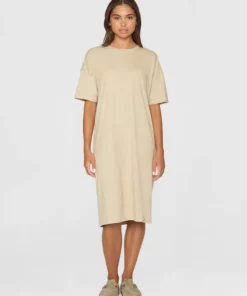 Knowledge Cotton Apparel Loose Fit MIdi Boat Neck Dress Light Feather Gray
