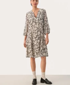 Part Two Botelle Dress Black Stitch Leaf Print