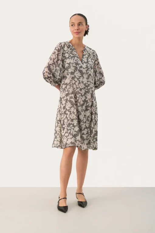 Part Two Botelle Dress Black Stitch Leaf Print