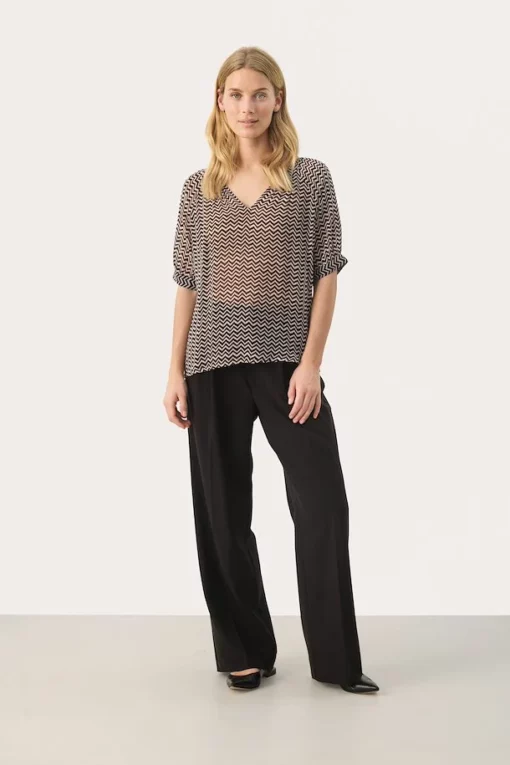 Part Two Popsy Blouse Small Black Zig Zag Print
