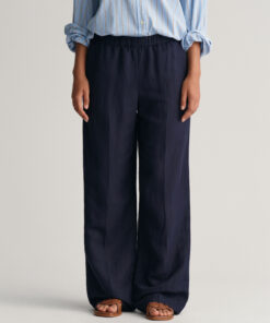 Gant Woman Linen Blend Pull On Pants Evening Blue