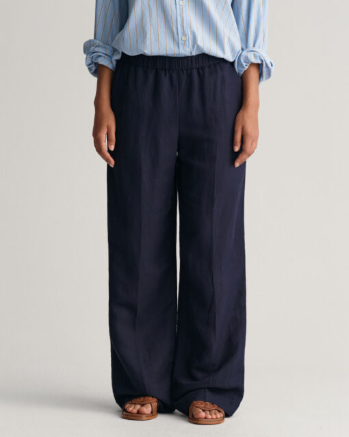 Gant Woman Linen Blend Pull On Pants Evening Blue