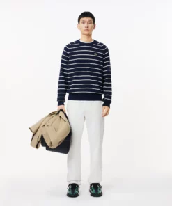 Lacoste Cotton Crew Neck Striped Sweater Navy Blue