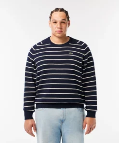 Lacoste Cotton Crew Neck Striped Sweater Navy Blue