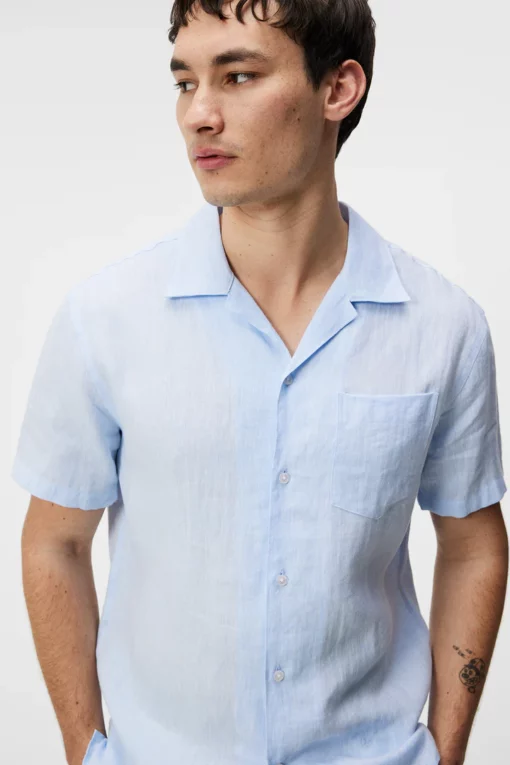 J.Lindeberg Elio Linen Melange Shirt Chambray Blue