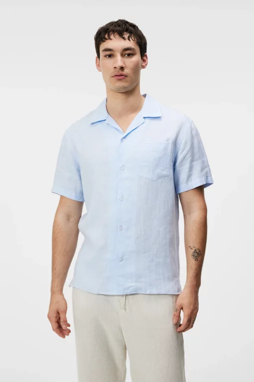 J.Lindeberg Elio Linen Melange Shirt Chambray Blue