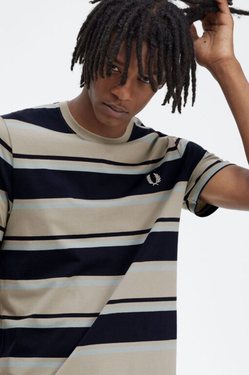 Fred Perry Bold Stripe T-Shirt Navy / Silver Blue / Warm Grey