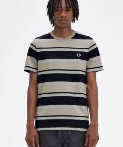 Fred Perry Bold Stripe T-Shirt Navy / Silver Blue / Warm Grey