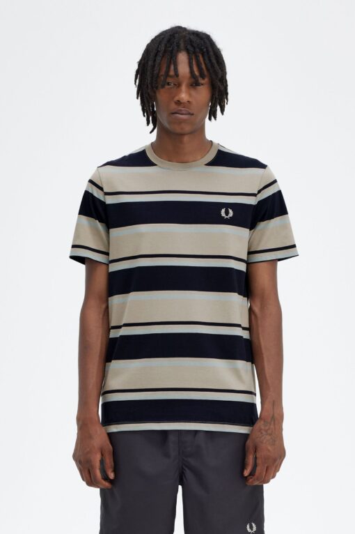 Fred Perry Bold Stripe T-Shirt Navy / Silver Blue / Warm Grey