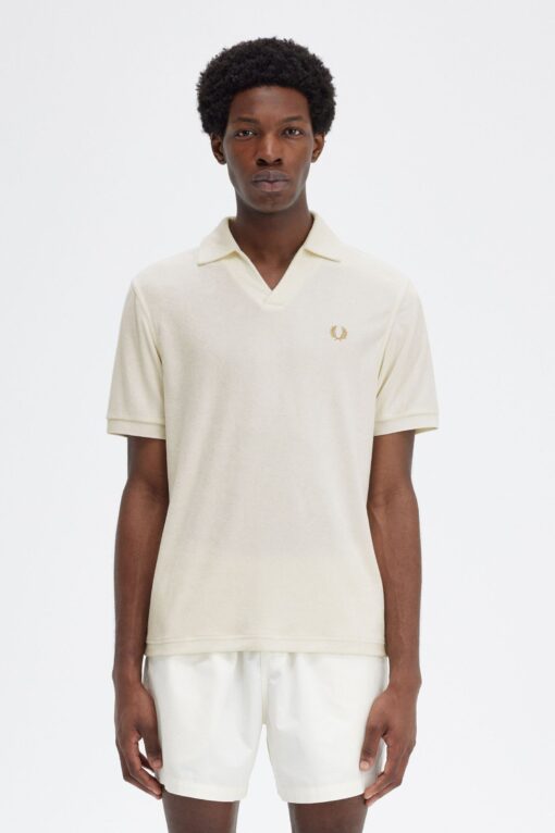 Fred Perry Open Collar Towelling Polo Shirt Ecru