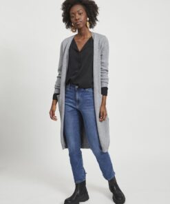Vila Ril Long Knit Cardigan Medium Grey Melange