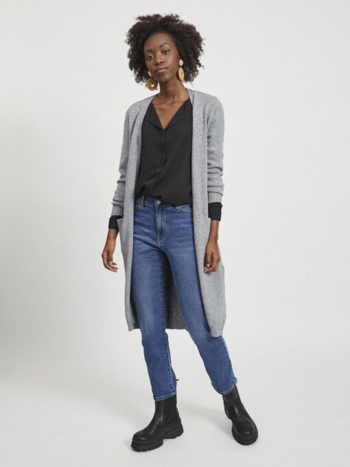 Vila Ril Long Knit Cardigan Medium Grey Melange