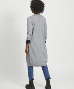 Vila Ril Long Knit Cardigan Medium Grey Melange
