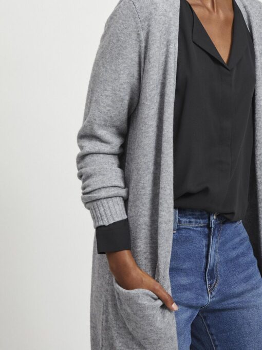 Vila Ril Long Knit Cardigan Medium Grey Melange