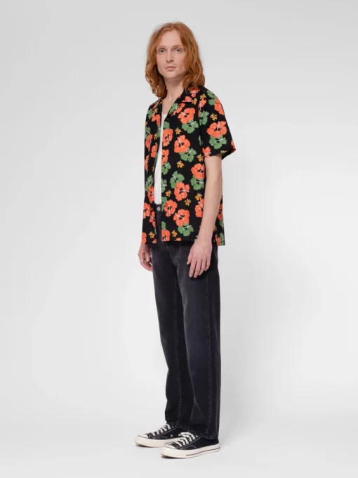 Nudie Jeans Arvid Flower Hawaii Shirt Black