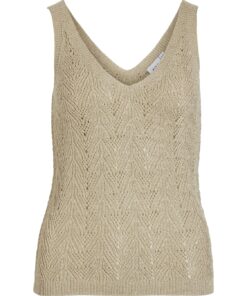 Vila Folia V.Neck Glitter Knit Top Sun Frosted Almond