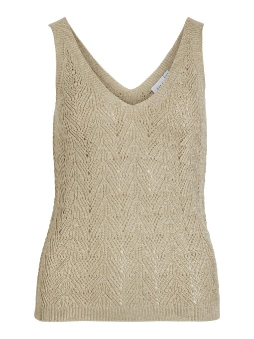 Vila Folia V.Neck Glitter Knit Top Sun Frosted Almond