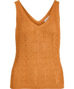 Vila Folia V.Neck Glitter Knit Top Sun Orange