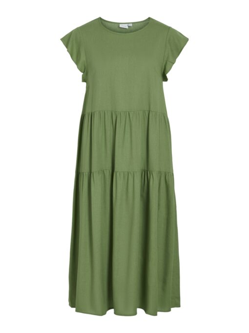 Vila Summer Midi Linen Dress Oil Green