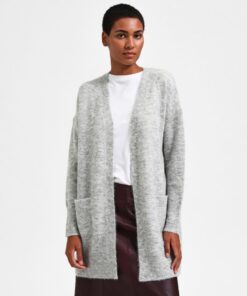 Selected Femme New Lulu Long Cardigan Light Grey Melange
