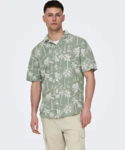 Only & Sons Caiden Life Resort Linen Shirt Green