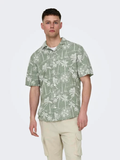 Only & Sons Caiden Life Resort Linen Shirt Green