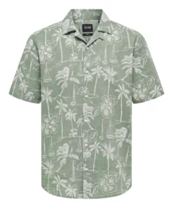 Only & Sons Caiden Life Resort Linen Shirt Green